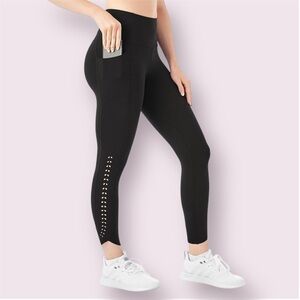 Black Perforated Legging L Everyday Active Yoga Ankle Pants Athletic Pockets